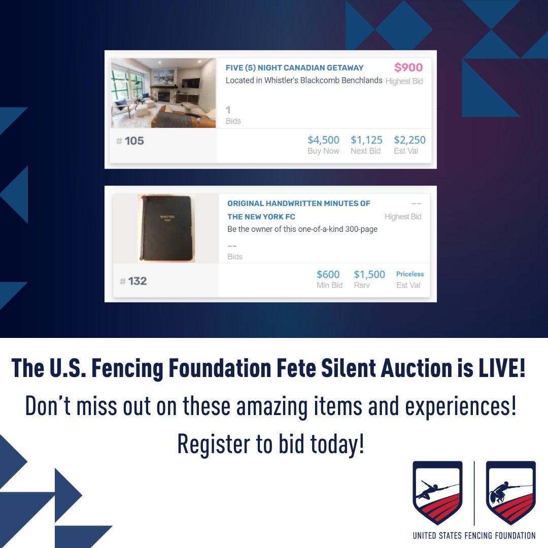 Silent Auction Now Live! If you are unable to join us in NYC for the gala, this is the perfect opportunity to still get involved. Follow the link to register and place your bids today! 🔗 usafencing.me/3WkwPvh