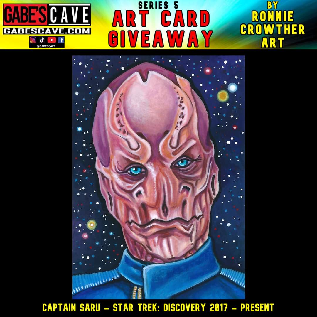 #CaptainSaru - #StarTrekDiscovery 2017 - Present. 
Acrylic on official #GabesCave Series 5 card
2.5 x 3.5inches.
The #Kelpien #Starfleet Officer Portrayed by the awesome #DougJones.   #saru #startreksaru #starfleetofficer #sketchcard #giveaway #freegiveaway #startrekcaptain