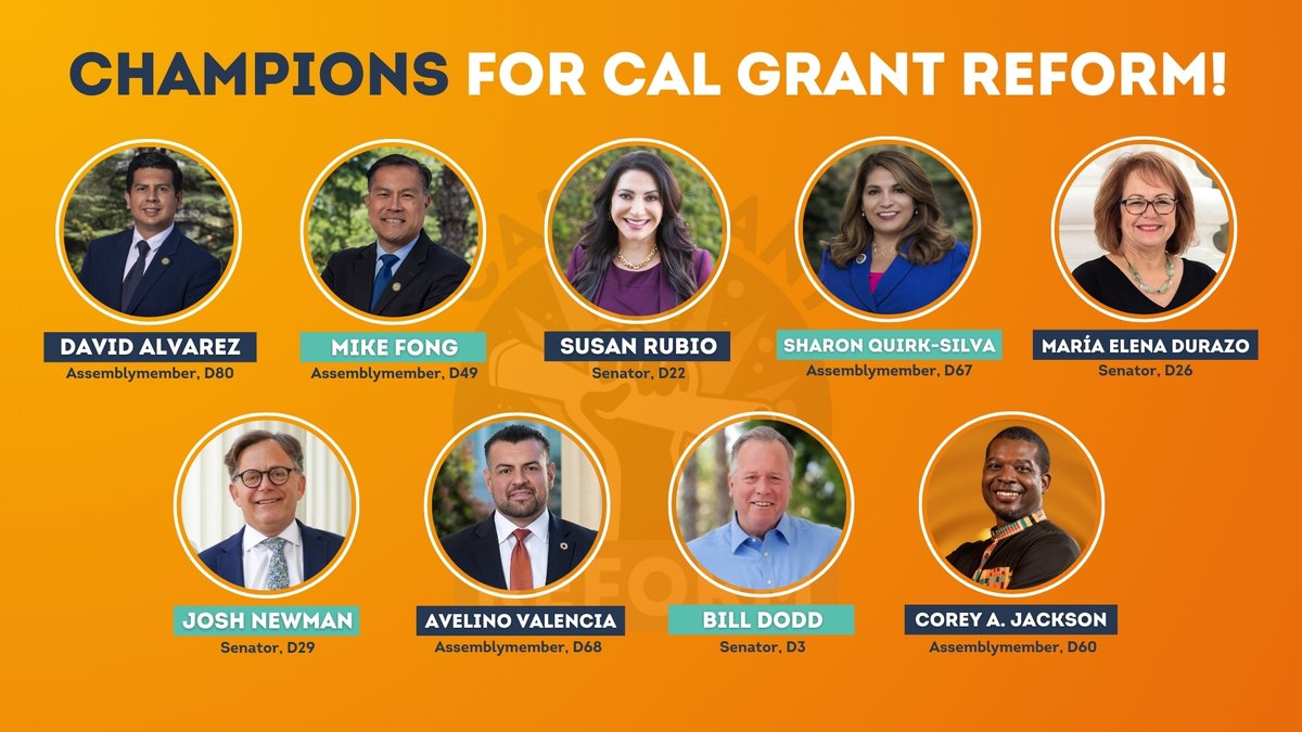 Starting this week, the Cal Grant Reform Coalition will recognize and thank Assemblymembers and Senators for their support of #CalGrantReform. Each week, we’ll post a new batch of officials that recognize the importance of a more equitable #CalGrant Program. #CalGrantChampions