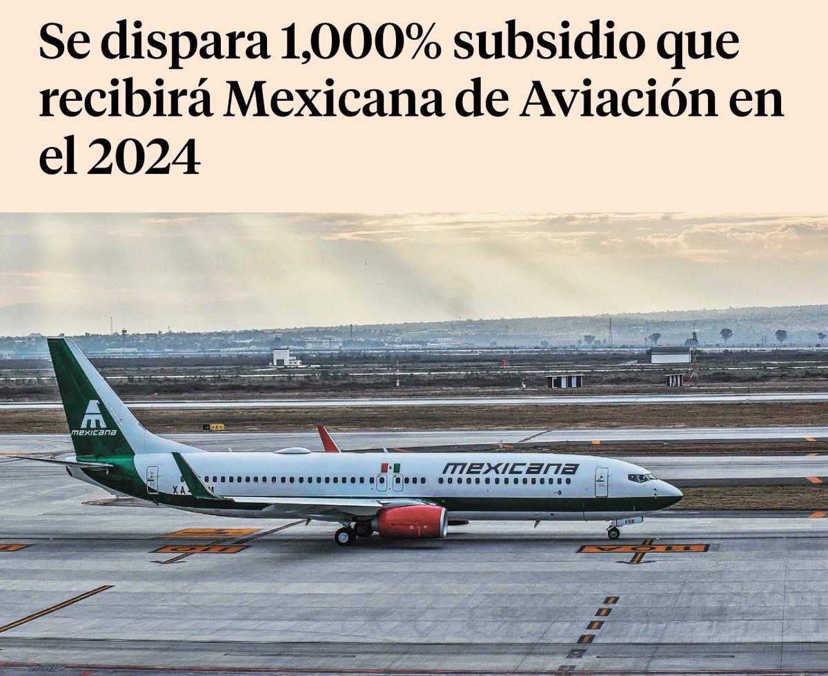Se dispara 1,000% el subsidio en 2024 para la aerolínea militar, sí, la nueva Mexicana de Aviación. ¿Quiénes están a cargo de su administración, mercadotecnia y operación? Siguen volando sin pasajeros que mínimo cubran el combustible. -Abro hilo- 🧵🧵🧵🧵🧵🧵