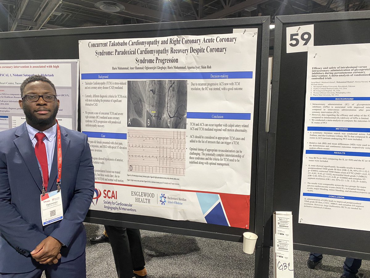 Just presented my first case of concurrent Takotsubo cardiomyopathy and Acute Coronary Syndrome at the #SCAI conference! Fascinating intersection of cardiac conditions. #cardiology #research #CardioTwitter #engleim