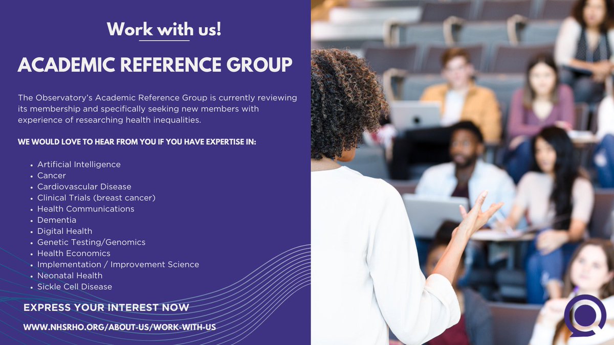 Work with us as a member of our Academic Reference Group (ARG)!

With widening areas of focus at the Observatory, we are looking to expand membership of our ARG. 

We are looking for expertise in a number of areas. You can learn more here: nhsrho.org/about-us/work-…