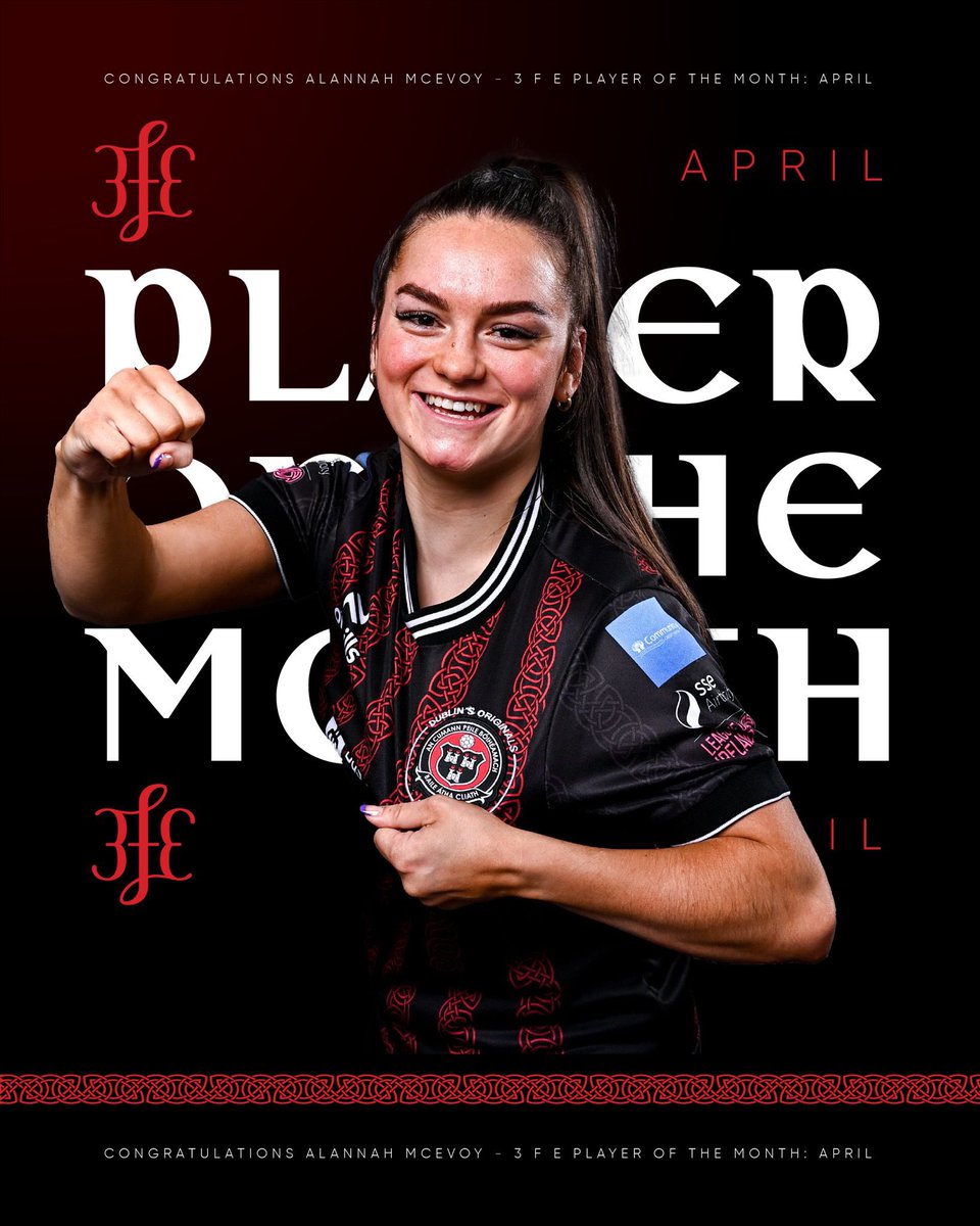 Congratulations to Allanah McEvoy who has been voted the @3fe womens April player of the month. 👏