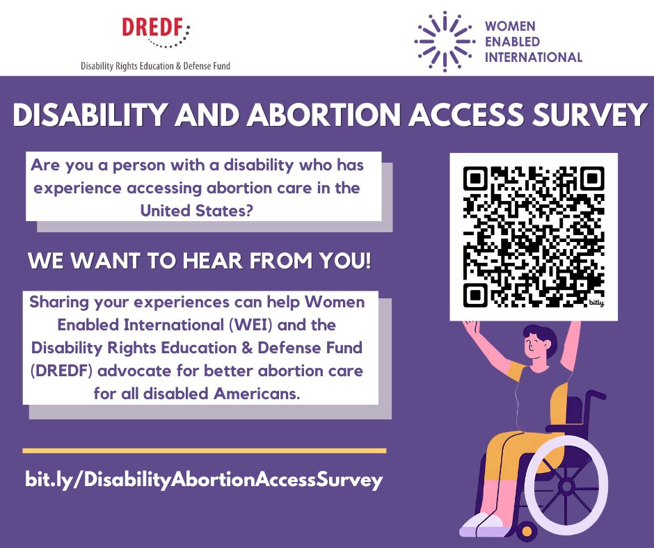 Have you, as a person with a disability, accessed abortion care in the U.S.? @Womenenabled and @DREDF want your input!💡Share your crucial insights on improving services in the Disability and Abortion Access survey. bit.ly/DisabilityAbor…