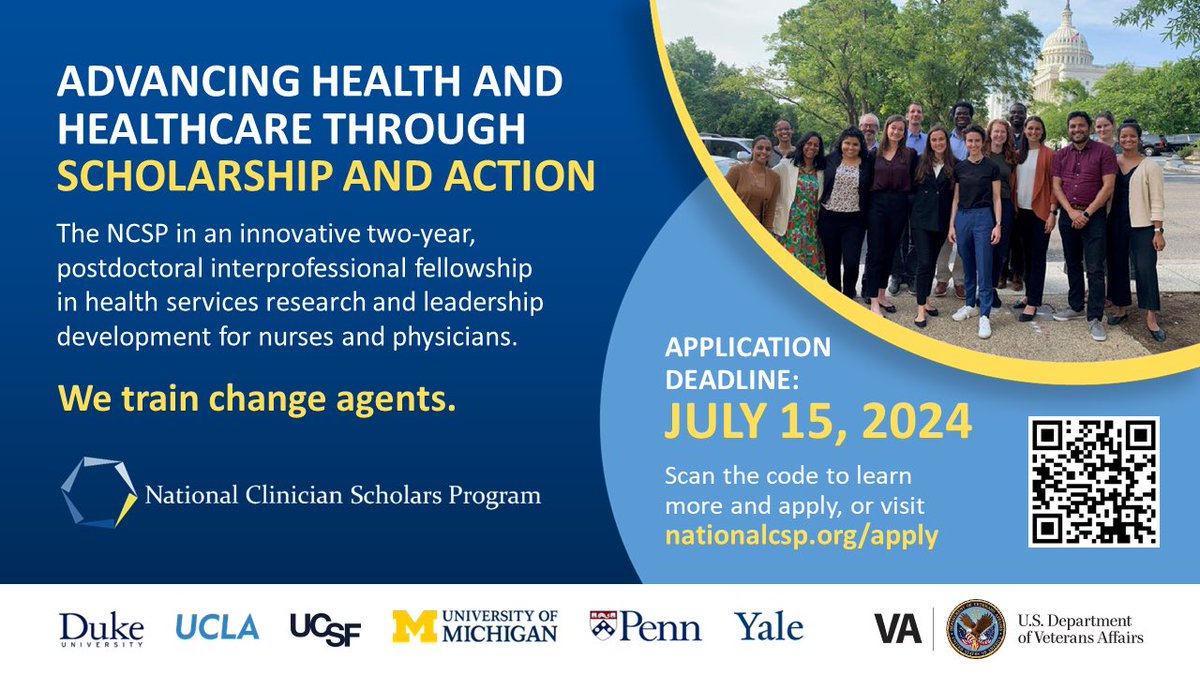 Consider applying to the National Clinician Scholars Program (NCSP) by July 15! This program has been transformational in my early research career.