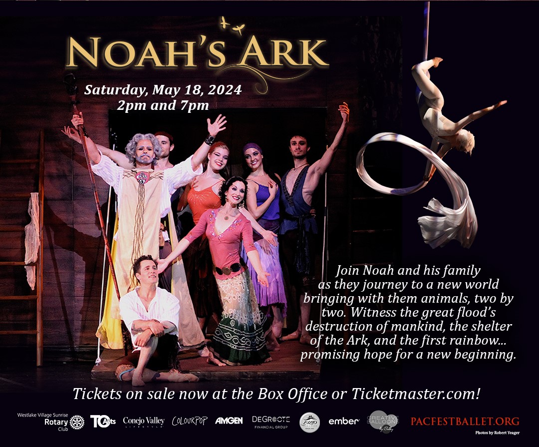 Join Noah and his family as they journey to a new world bringing with them animals, two by two. Be a part of this ancient story as Pacific Festival Ballet 's original mixed media theatrical ballet sweeps you away. May 18th at 2pm and 7pm Tickets: bit.ly/44IxdV8