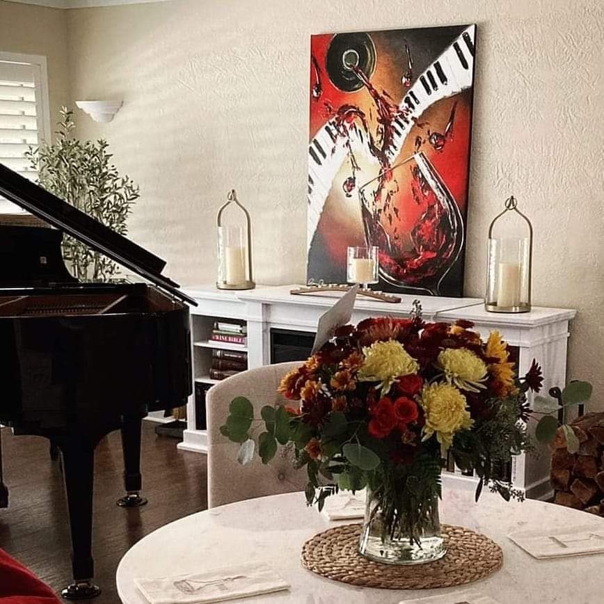 Thanks to @AskRobY for this pic of my #wineart Burgundy Keys in their gorgeous home (find this #wine #art in many sizes leannelainefineart.com) #wineartist #winetasting