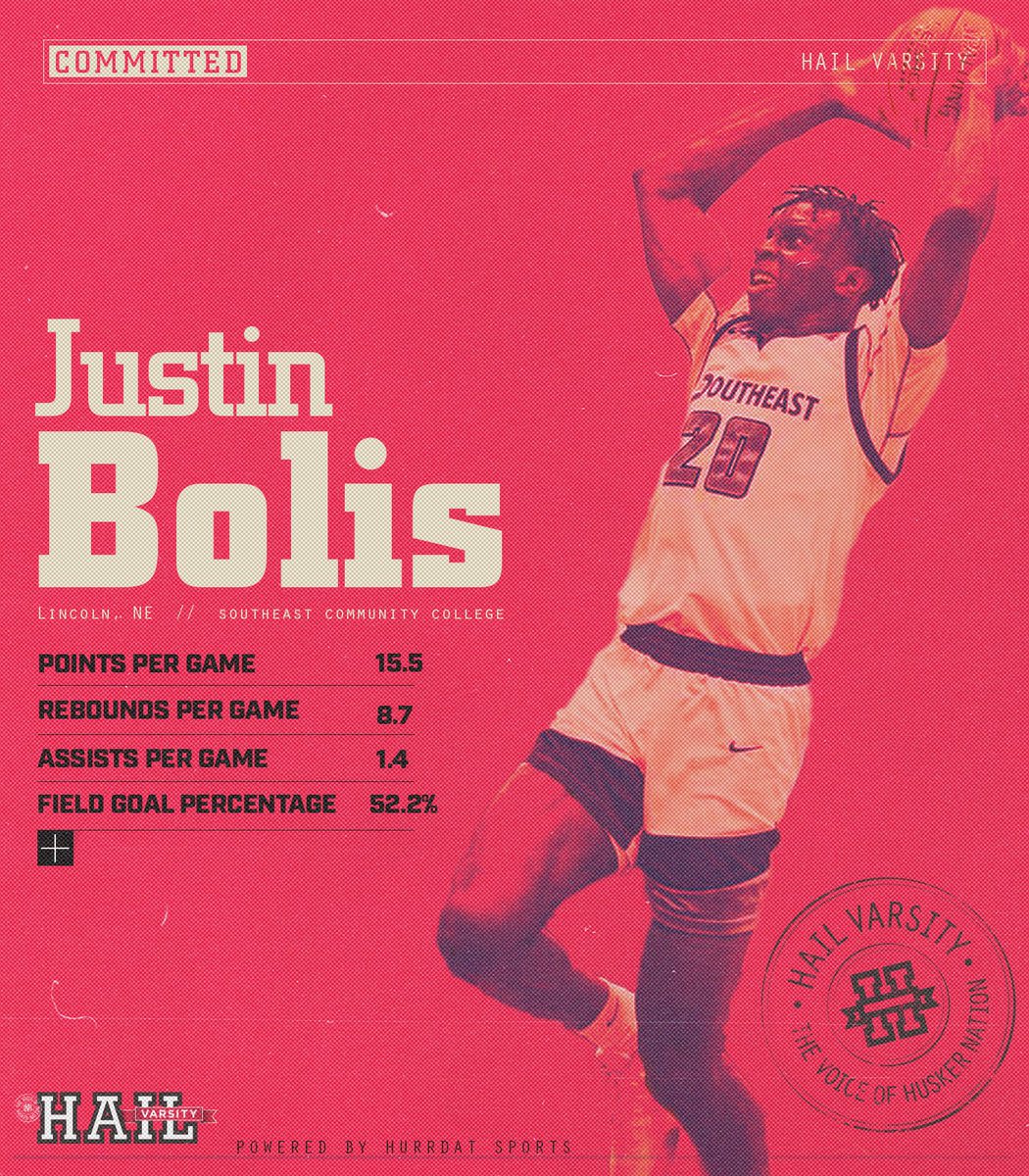 BREAKING: Justin Bolis commits to Nebraska. The 6’9” Lincoln, NE native will transfer in with three years of eligibility remaining. Bolis averaged 15.5 PPG, 8.7 RPG, while shooting 52.2% in 31 starts for Southeast CC. #GBR | #Huskers
