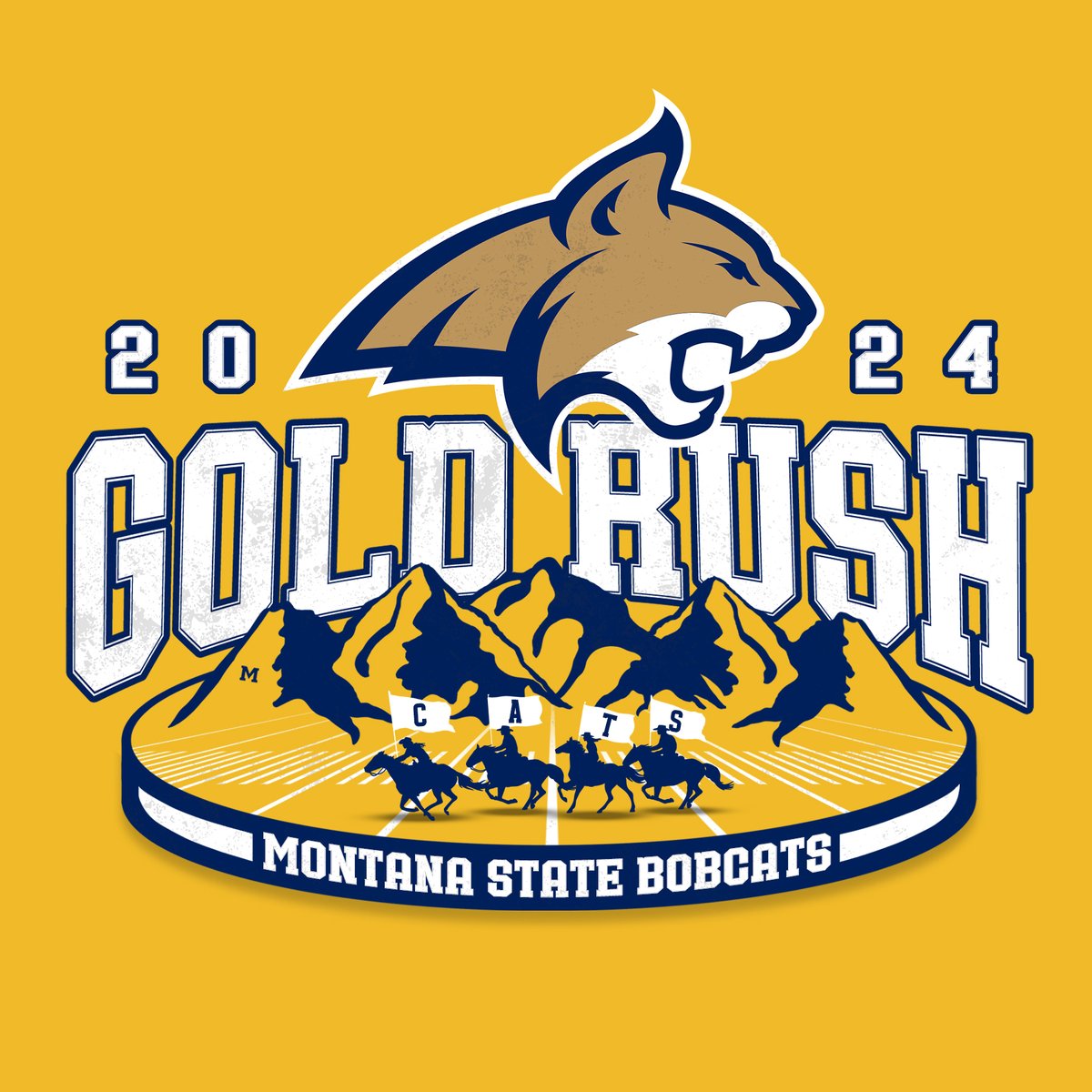 🚨 Time to vote! Option 1 of 4! 🚨 Help us decide the official t-shirt of the 2024 @msubobcatsfb Gold Rush Game! Every like counts as one vote. Voting ends on May 12th at 5 pm!