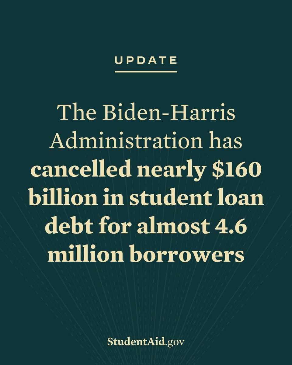 President Biden and I have cancelled more student debt than any administration in history — and we're not stopping here. Find out how you may benefit from our historic progress at StudentAid.gov.