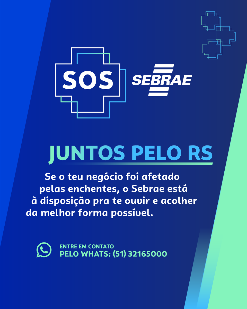 O momento é de solidariedade aos gaúchos que estão sendo atingidos pelas fortes chuvas dos últimos dias.
Conte com o Sebrae pra ajudar na reestruturação do teu negócio e da tua comunidade. Acesse: sebrae.rs/apoio