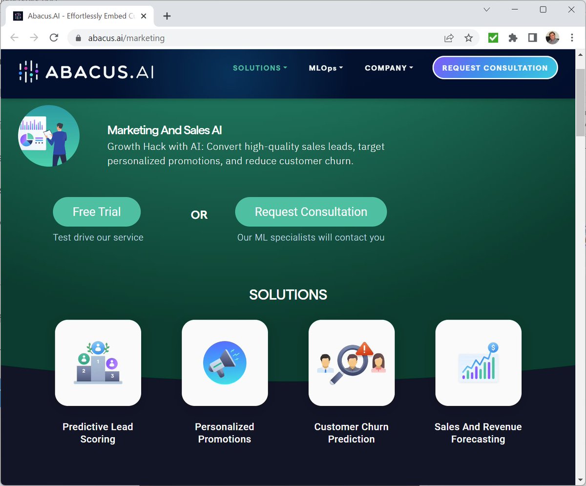 •Convert high-quality sales leads •Target personalized promotions •Reduce customer churn Mega-boost #Marketing & Sales with #AI with @AbacusAI at abacus.ai/marketing —— #CX #DataScience #MachineLearning #DeepLearning #AdTech #Martech #Personalization #PredictiveAnalytics