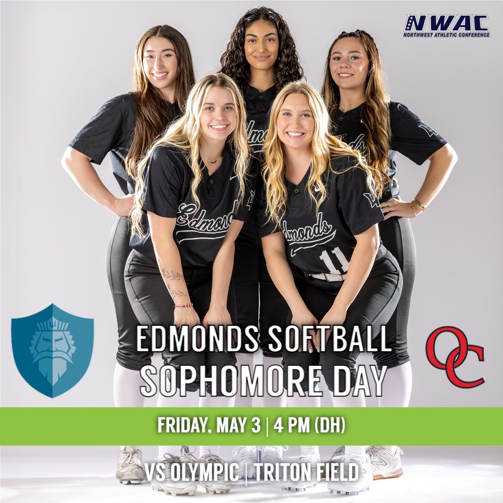 Tomorrow is sophomore day for our five @EdmondsSoftball sophomores! We’ll honor them in between the doubleheader that starts at 4 p.m. 

📍 Triton Field 

#ETO #TritonPride #Team46