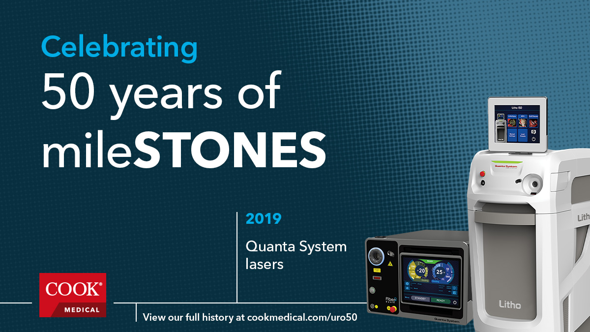 From physician collaborations that bring product ideas to life, to industry partnerships like the one we established with Quanta System in 2019 to distribute the most advanced laser technologies, Cook Medical continues to help shape urology. cookmedical.com/uro50