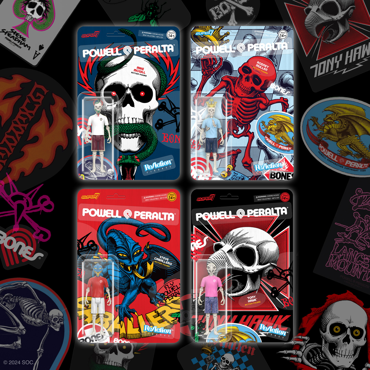 Whether shredding on the street, dominating the field in contests, or making jaws drop in the Bones Brigade series of videos, Powell-Peralta’s skaters were some of the most colorful characters on the skateboarding scene! Available now at Super7.com! @PowellPeralta