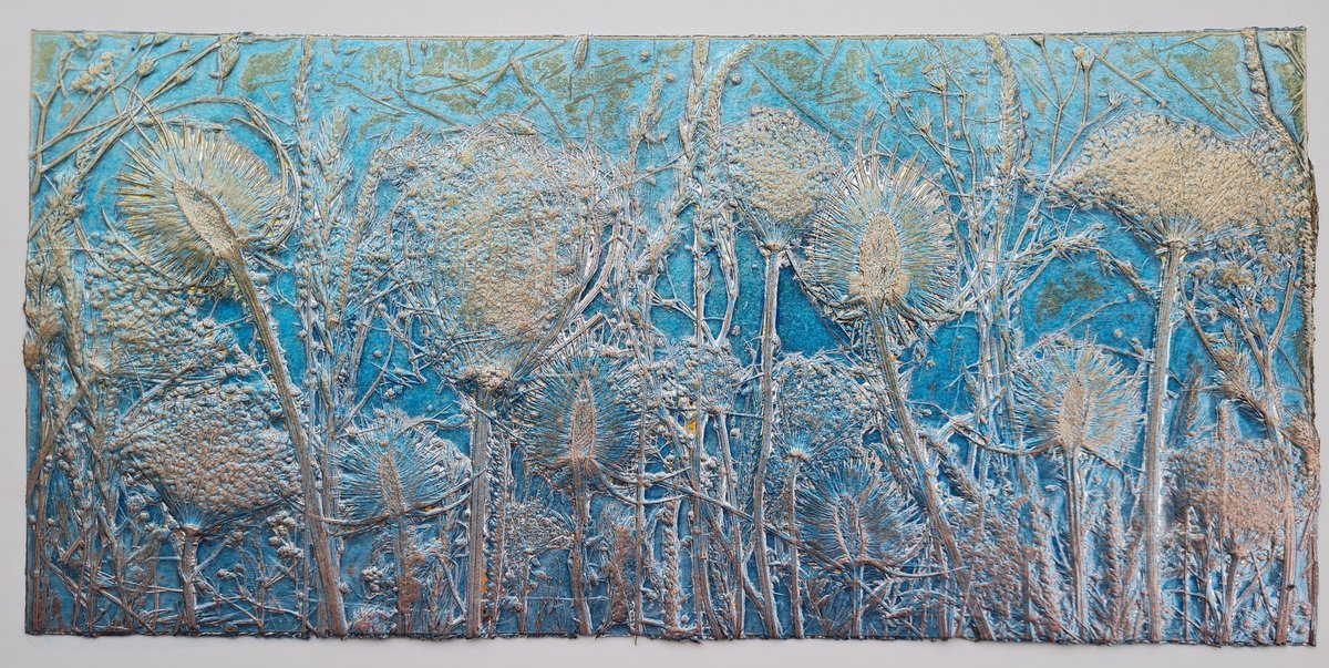 Teasels and wild carrot a foil block I was working with this time last week. Created from Somerset foraged plants #somersethour @somersethour