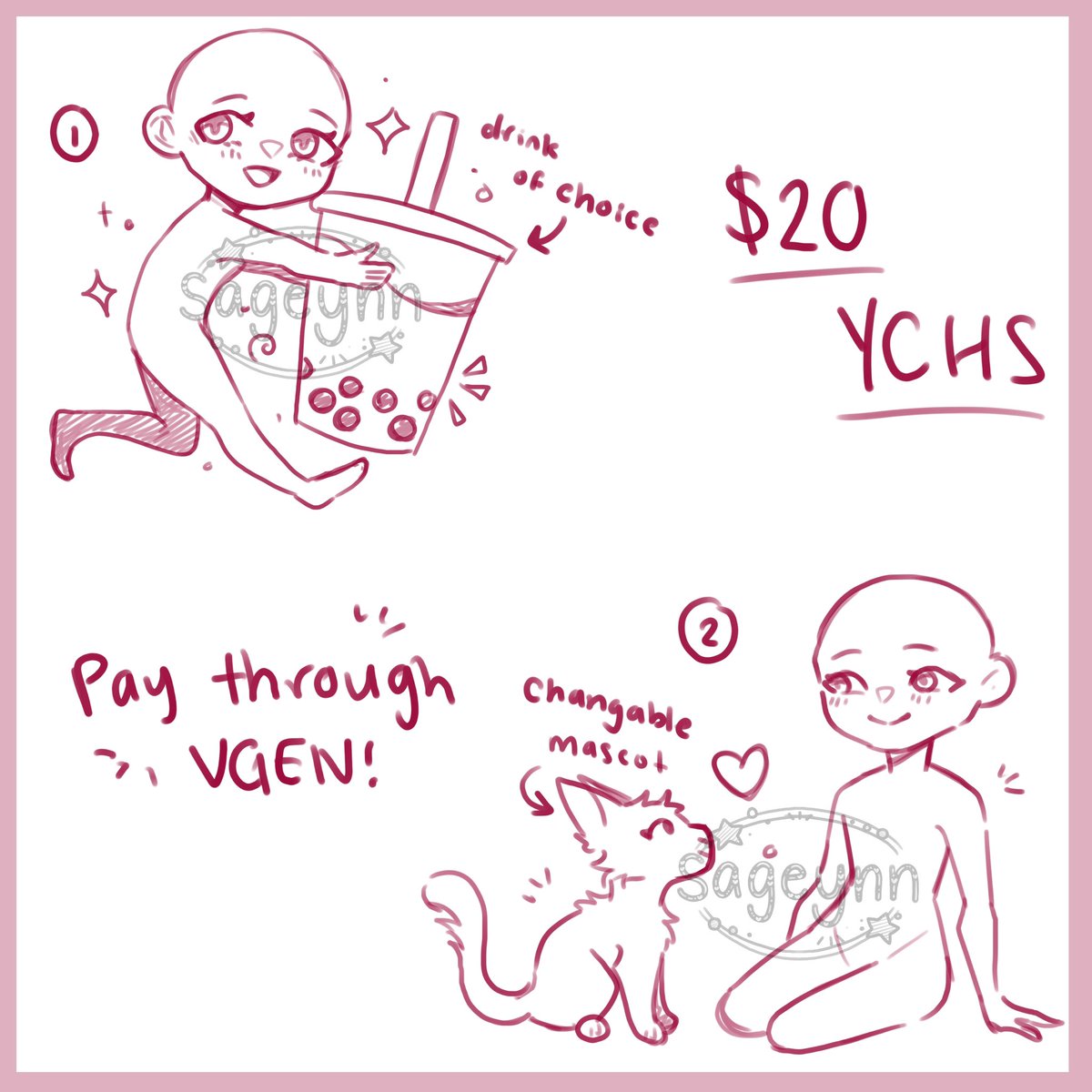 If anyone’s interested I’m now offering these YCHs fully rendered for $20 on my vgen! The drink and animal are changeable!

vgen.co/Sageynn/servic…

#DigitalArtist #commisionsopen #VGenOpen