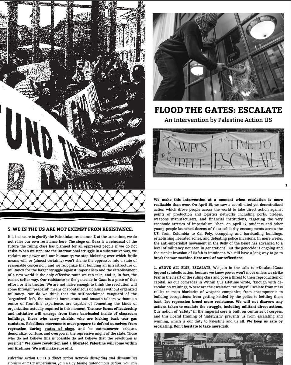 This is long - but please read IMPORTANT INFO HERE. Asking for help from citizen journalists to break this wide open: Last night, I posted images from a PDF instructing US campus encampments across the US to “Escalate,” “Bring militancy,” “Break open University gates,” and…