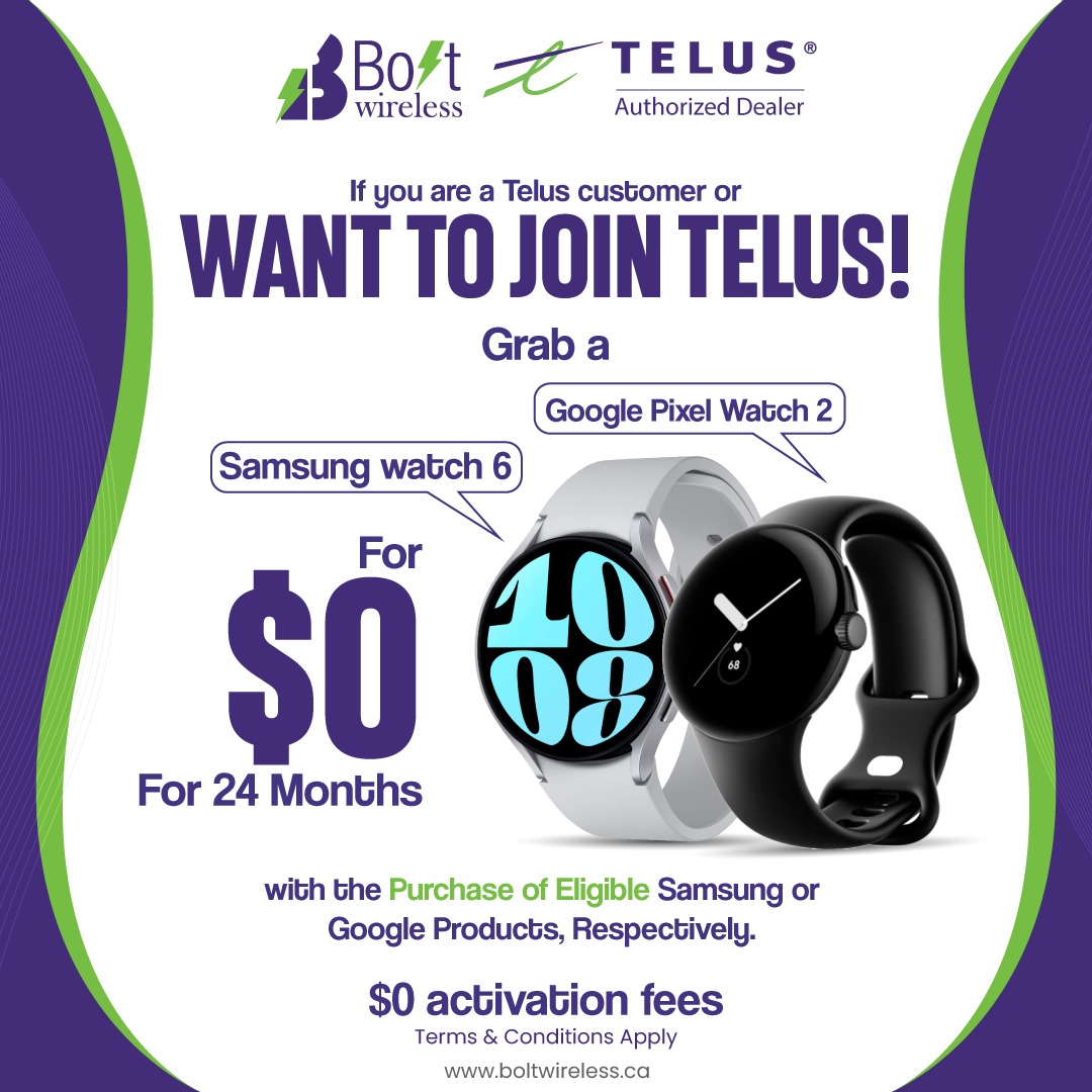 ⌚️ Time for an Upgrade with Bolt Wireless! ⌚️

☎️ +𝟏 𝟕𝟕𝟖-𝟗𝟓𝟕-𝟖𝟎𝟎𝟎
🌐 boltwireless.ca

.
#FreeWatch  #LimitedTimeOffer #telusauthorized #boltwireless  #TELUS #smartwatch #Free #TelusAuthorizedDealer  #TELUS #Koodo #abbotsford #newwestminster #