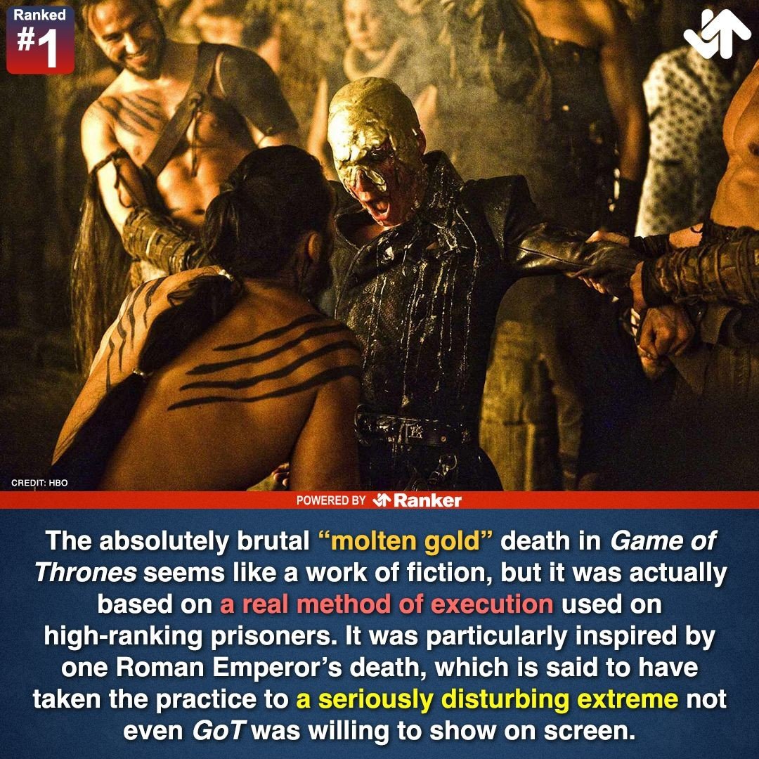 This 'Game of Thrones' moment was based on a real method of execution in history. ↓↑ Shocking Movie Deaths That Seem Made Up, But Aren't: ranker.com/list/historica…