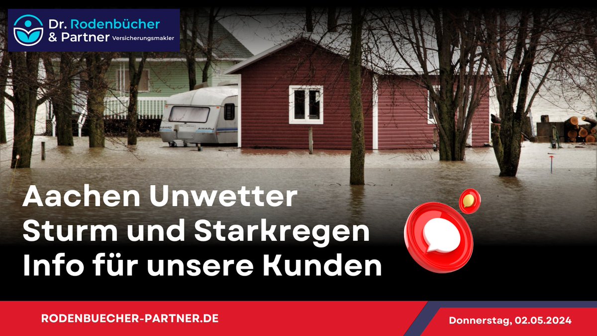 (02.05.2024) Unwetter in der Städteregion Aachen mit Sturm und Starkregen!

In #Aachen und Umgebung gab es heute am 02.05.2024 mal wieder ein #Umwetter mit Sturm und starkem Regen. Da uns aktuell vermehrte #Schadenmeldungen erreichen, bitten wir unsere Kunden, die Schadensmeldung