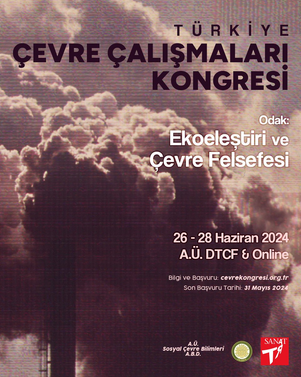 SANART (@sanartankara) on Twitter photo Türkiye Çevre Çalışmaları Kongresi 26-28 Haziran 2024'te SANART ev sahipliğinde Ankara Üniversitesi Sosyal Çevre Bilimleri A.B.D. ve <a href="/AnkaraFelsefe/">Ankara Üniversitesi DTCF Felsefe Bölümü</a> desteğiyle fiziksel ve uzaktan oturumlarla gerçekleşiyor. Başvuru ve detaylı bilgi için:
cevrekongresi.org.tr Türkiye Çevre Çalışmaları Kongresi 26-28 Haziran 2024'te SANART ev sahipliğinde Ankara Üniversitesi Sosyal Çevre Bilimleri A.B.D. ve <a href="/AnkaraFelsefe/">Ankara Üniversitesi DTCF Felsefe Bölümü</a> desteğiyle fiziksel ve uzaktan oturumlarla gerçekleşiyor. Başvuru ve detaylı bilgi için:
cevrekongresi.org.tr