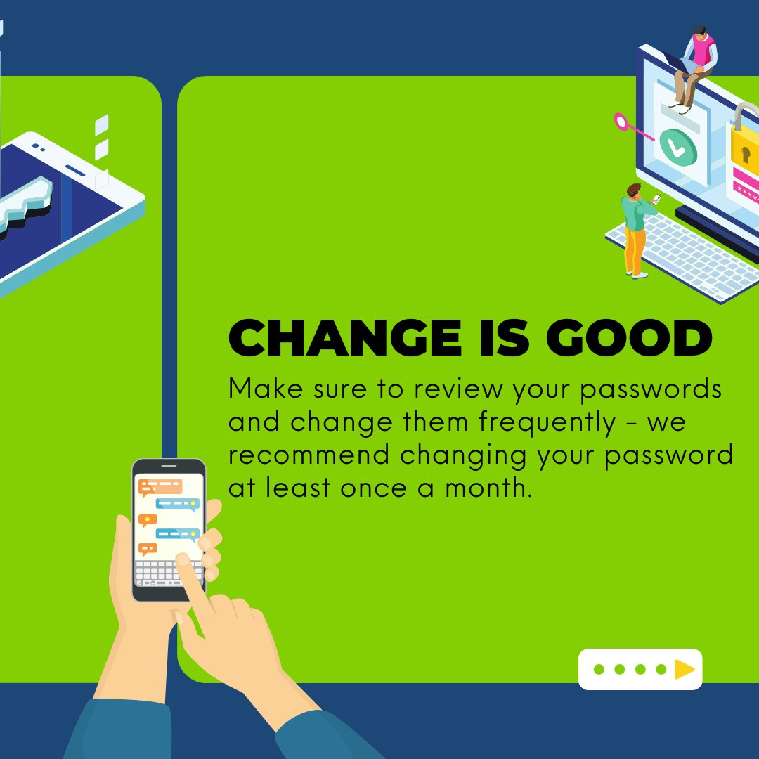 seoidaho_'s tweet photo. You should be changing your passwords frequently! We recommend once a month for most of our clients - but if you have a password for something that might be considered a high-value target, you'll want to consider changing it even more frequently. 

6/7 https://t.co/ohCSwhVD22