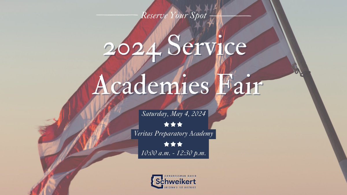 It’s not too late to RSVP! Our AZ-01 Service Academies Fair is THIS Saturday, May 4th. Click here to secure your spot 👉 schweikert.house.gov/academy-rsvp/