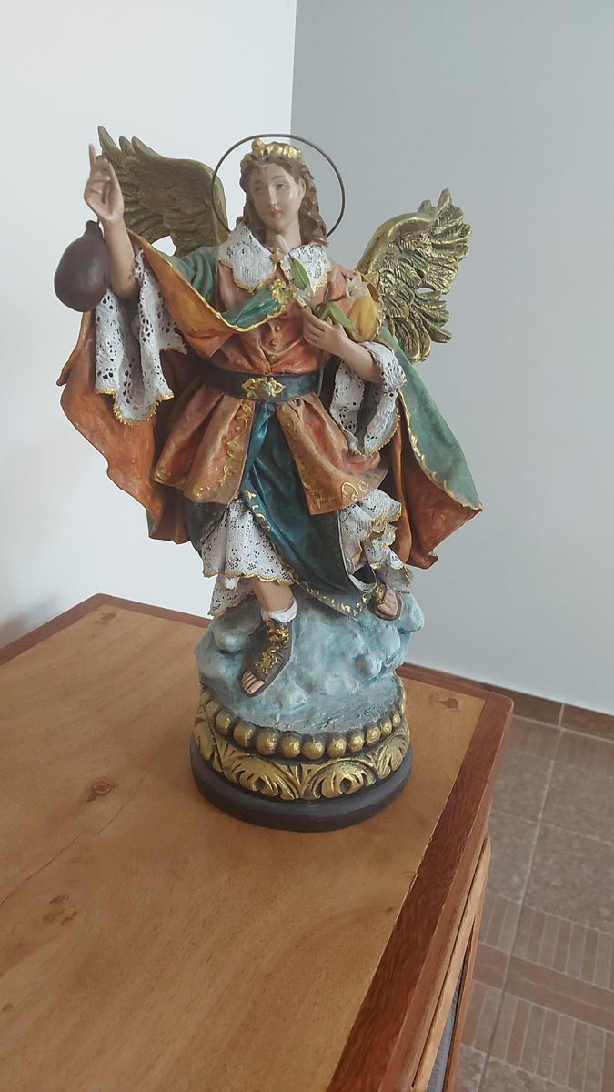 Statue of Archangel Saint Raphael. 
Made-to-order 
Handcrafted and hand painted 
#handcrafted #Catholic #CatholicX #StRaphael