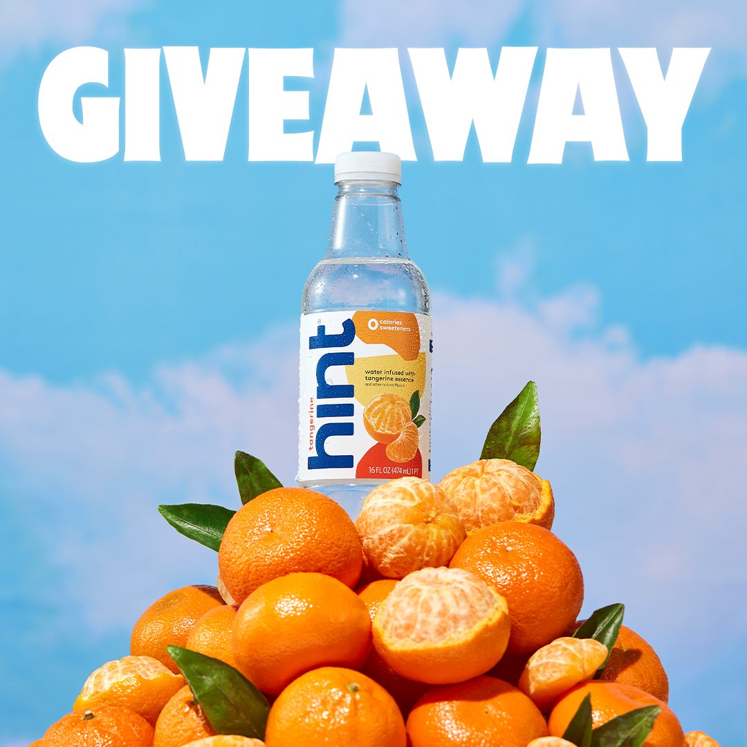 hint's tweet image. Are we dreaming? It&apos;s time for a Tangerine Giveaway! Here&apos;s your chance to win a FREE case of our newest #HintWater flavor. 🍊 RT this tweet for a chance to win. 🙌

#Giveaway ends 5/10. Winner notified via DM by 5/15.