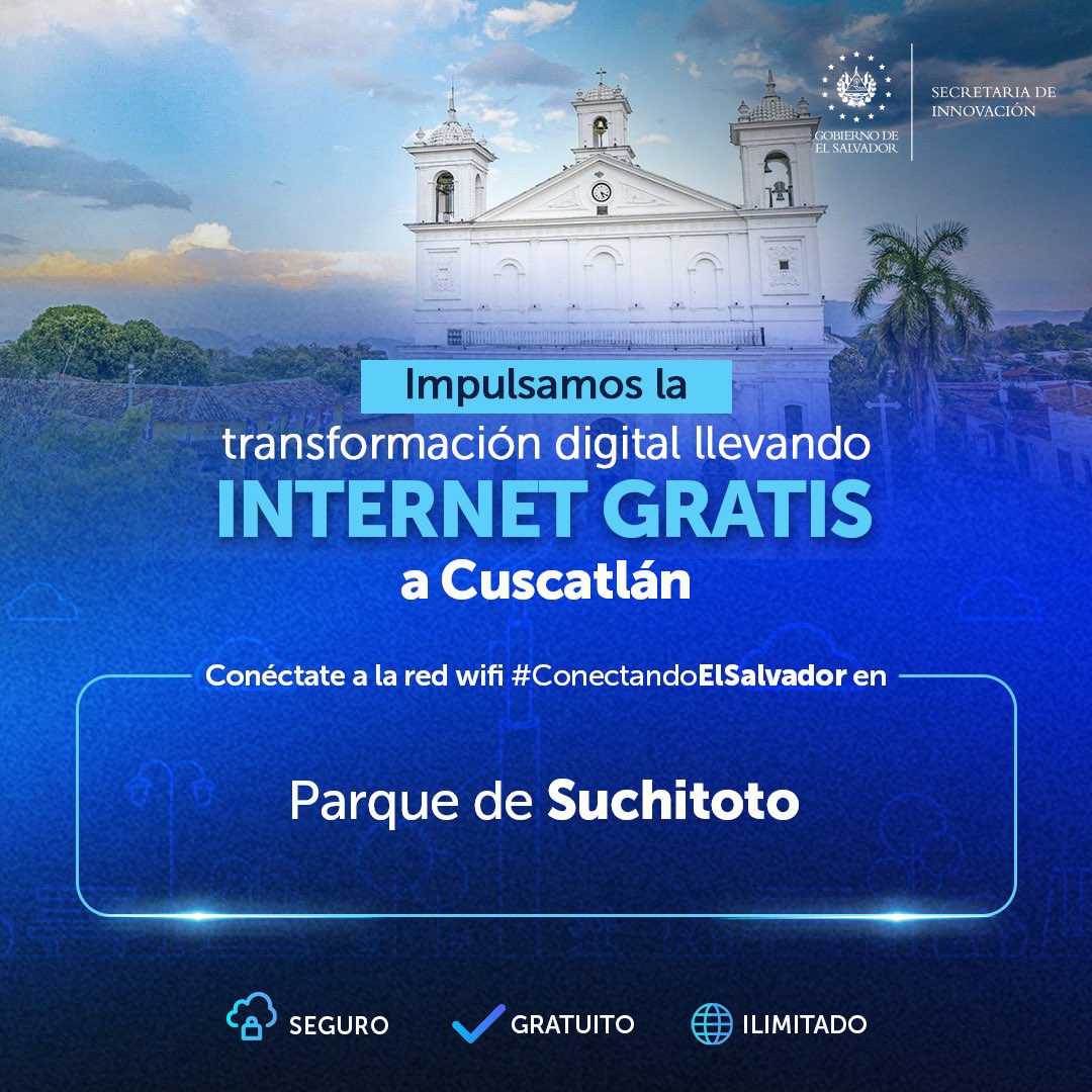 #ConectandoElSalvador está en el parque de Suchitoto 🛜 Ahora, ya puedes navegar de una manera de fácil, rápida y segura 🧑🏻‍💻👩🏻‍💻