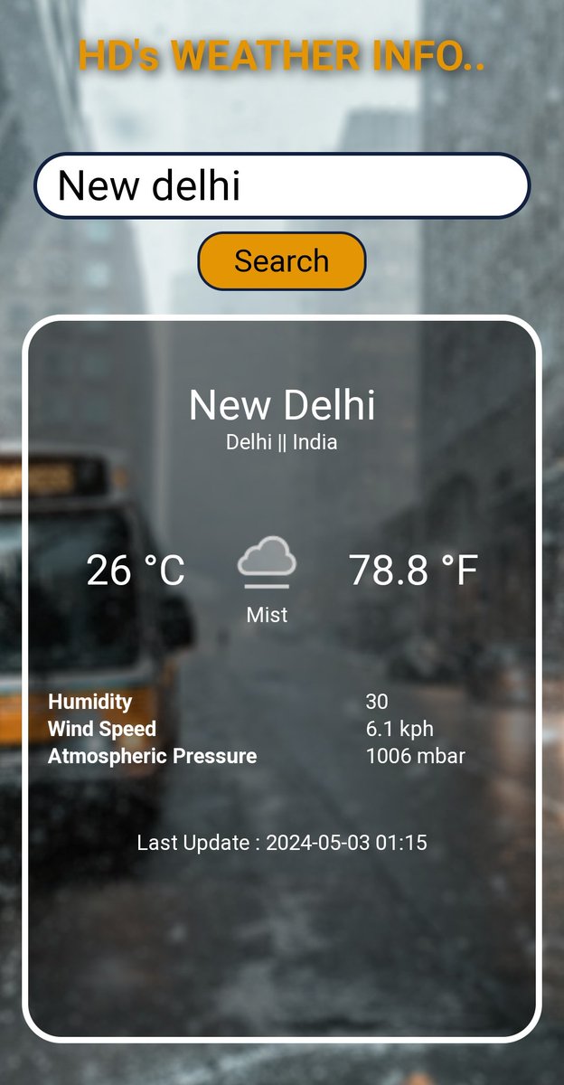HD's weather info..
Technology used
-React.js
-CSS
-WeatherAPI
Read more on GitHub ReadME
👉github.com/ERhoneydhiman/…
Check out website
👉weather-app-sooty-two-33.vercel.app

Screenshot: