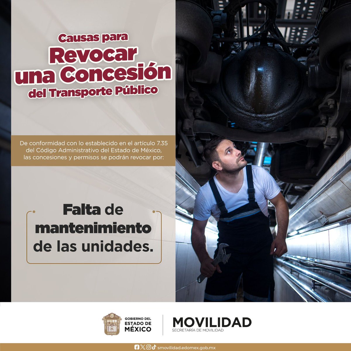 Una acción a favor de la modernización de la movilidad es revocar la concesión del transporte público, a aquellas unidades que carezcan de mantenimiento. #MovilidadParaTodos
@SEMOV_Edomex