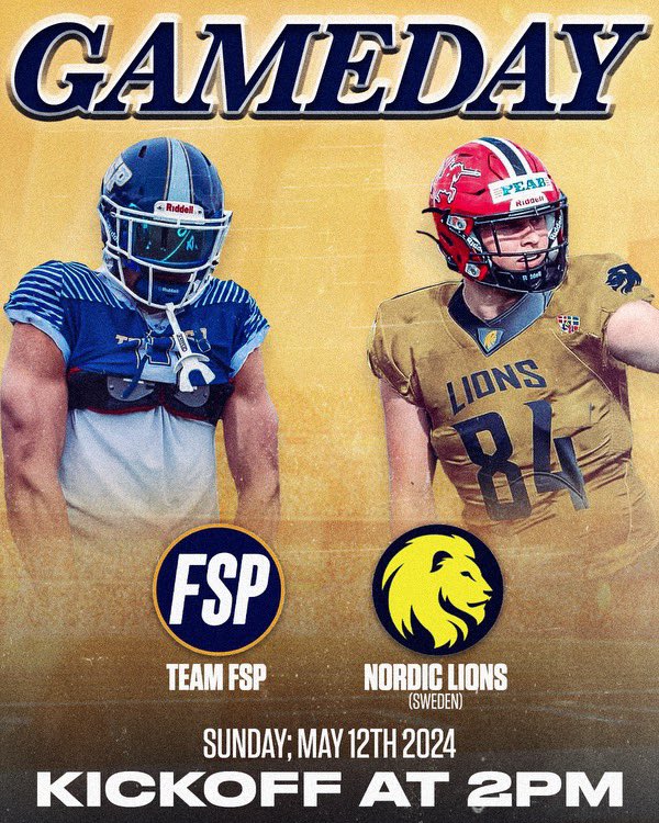 11 days away from bringing our region the FIRST EVER international Game!
..
Team FSP vs The Nordic Lions (Sweden)
..
Tickets will be available Friday! 
..
 🗓️Sunday; May 12th at 2pm
..
🏟️Cheif Leschi HS (Puyallup, WA) 
..
We need the whole state to
Pack the house! 
.