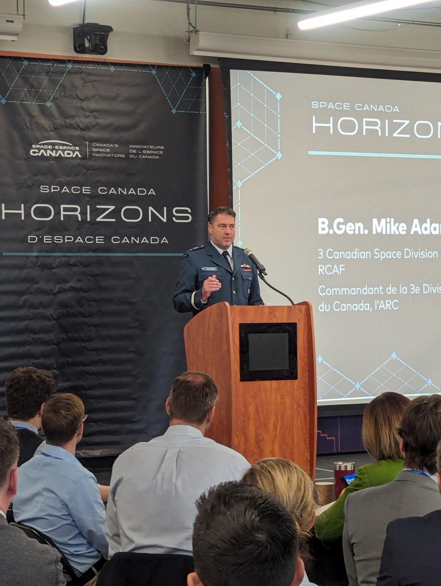 BGen Mike Adamson, the Commander of 3 Canadian Space Division, gave a keynote address at @SpaceCanada Horizons conference on Wednesday. This one-day conference connects professionals in the space domain and opens discussions for the future of the space industry.