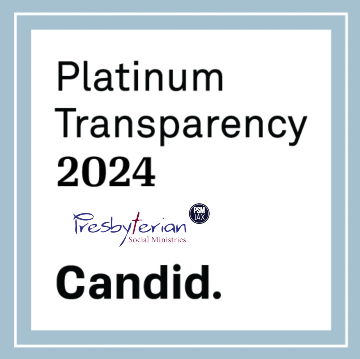 We’ve earned our Platinum Seal of Transparency with @CandidDotOrg! Get updates on our impact through our nonprofit profile guidestar.org/profile/56-244…

Visit our website to learn more psmjax.org

#PSMJax #CandidDotOrg #Platinum #Transparency #JacksonvilleFlorida