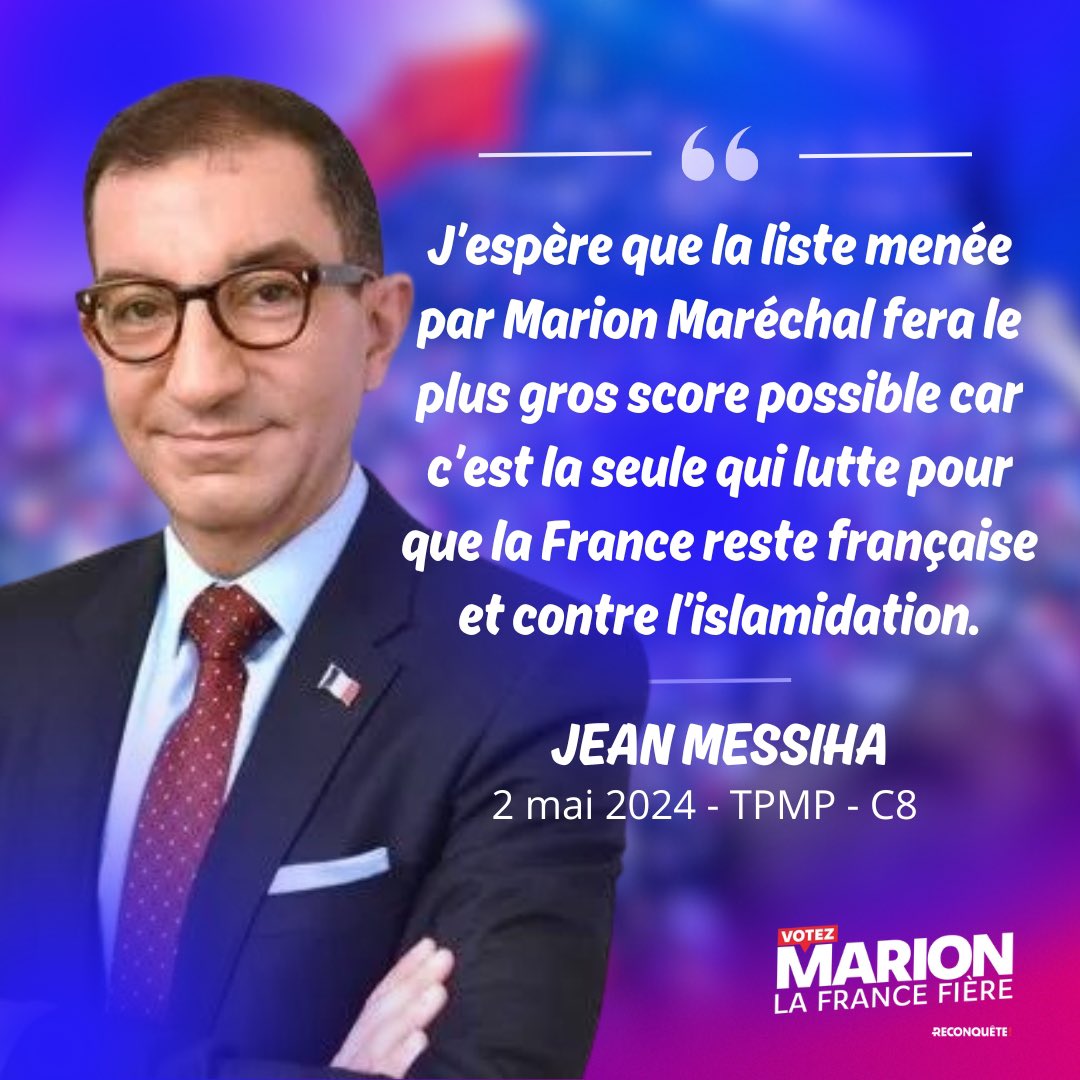 Voter le 9 juin pour Reconquête! est utile pour que la France reste française. 💪🇫🇷

#VotezMarion #TPMP #Europeennes2024