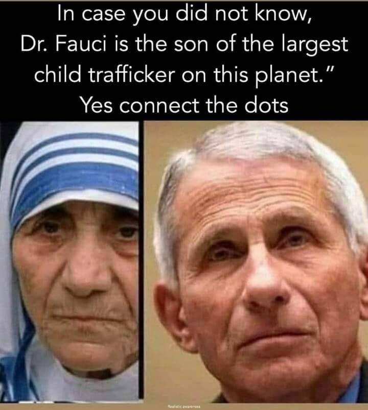 @MBJacob4 #MotherTeresa is a man! Ring finger is longer than index finger =MAN
#BlueWhiteStripes #Pedo #SatanicWorship #FauciFather! #Humantraffickers