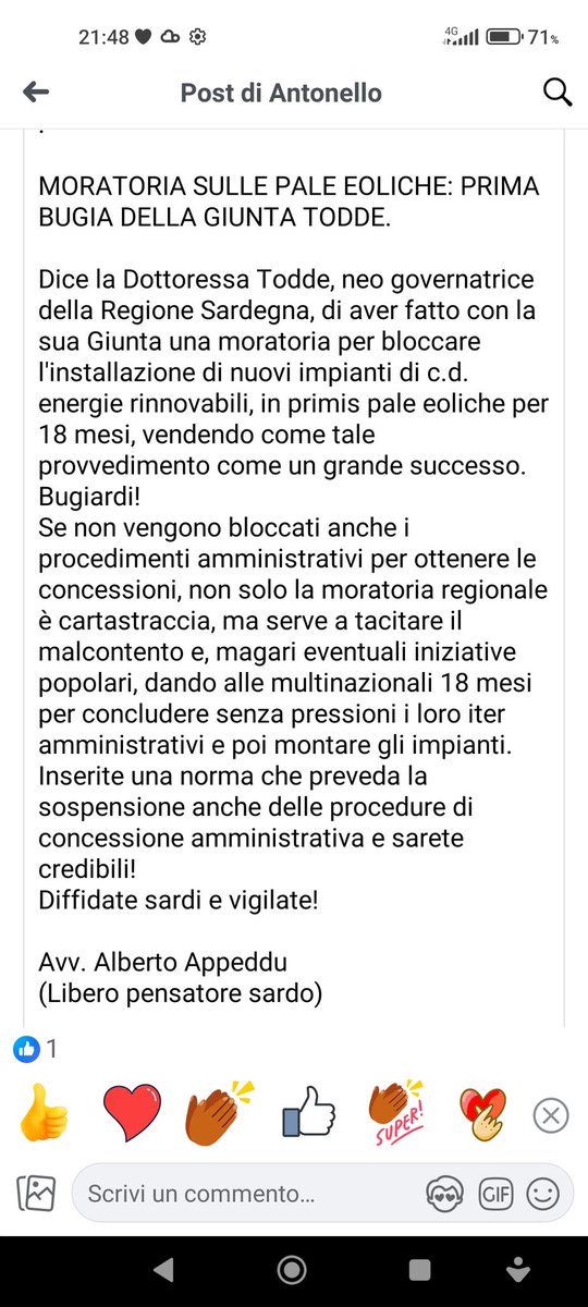 #TODDE #MORATORIA
#PALEEOLICHE #FALSOGREEN #INVASIONE #SCEMPIO
LA QUESTIONE È DIRIMENTE O NOI SARDI VINCIAMO QUESTA BATTAGLIA E SALVIAMO LA NOSTRA TERRA  O VINCONO LE MULTINAONALI E MORIRÀ L'ISOLA
STIAMO SUPER VIGILI
 SEGNALIAMO QUALSIASI ANOMALIA AI MOVIMENTI ANTI EOLICO