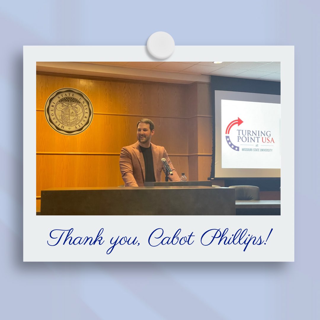 A very special THANK YOU to Cabot Phillips for taking the time yesterday to travel to Missouri State to speak about the reality of the media! We truly appreciate everything that Cabot does for our TPUSA chapter and we were SO excited to host him for another event!

#TPUSA