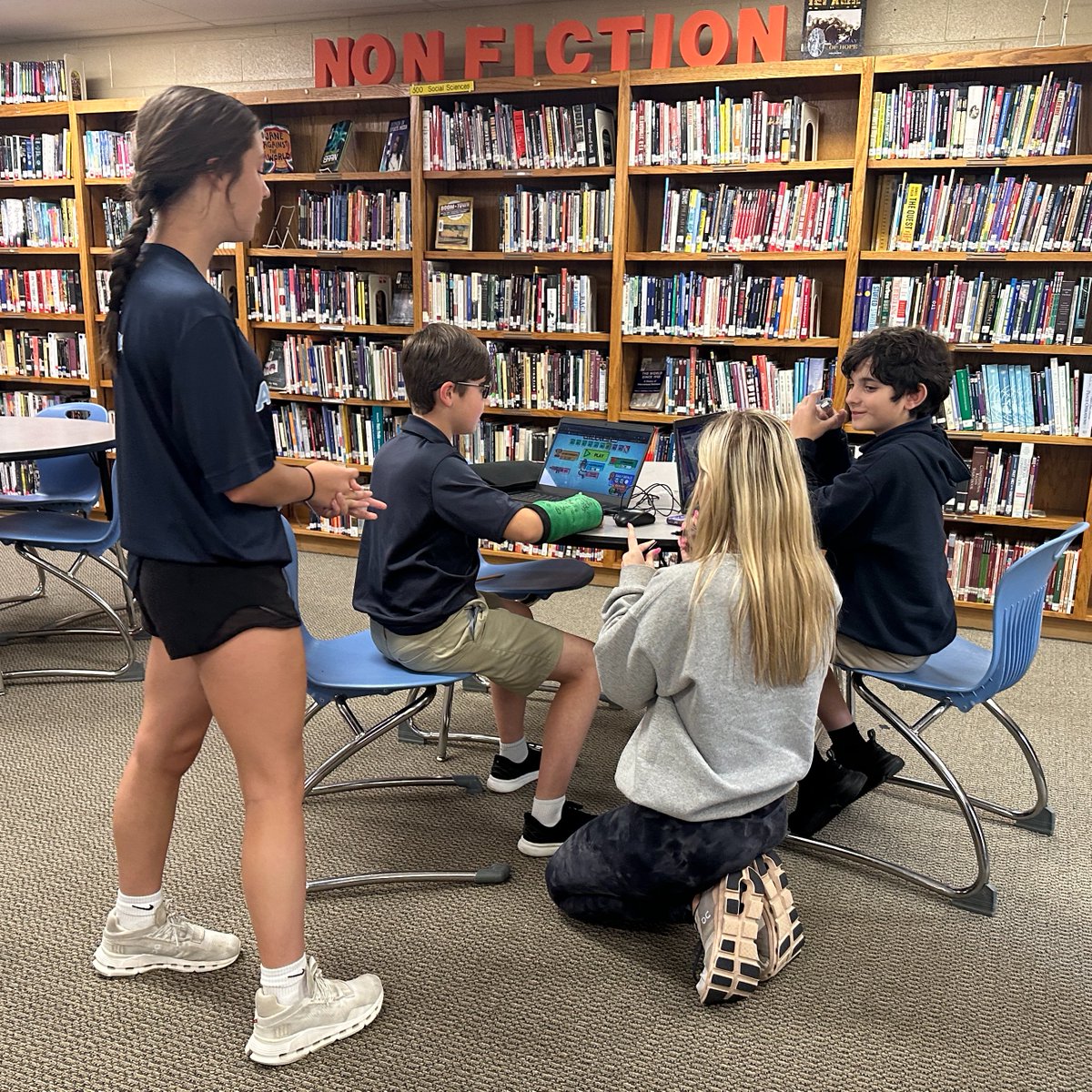 Library moments pretty much include it all.💙💛Having our tweens and teens interact and hear their conversations is always fun. Today, this meeting resulted in new signatures on this #PAGrade5 student's cast.