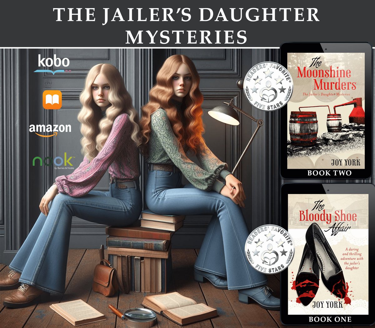 Discover the adventures of two amateur sleuth teens, Lily and Christi, as they seek justice in a rural southern town in 1968 and 1970. 

Humor, fun, suspense, and historical charm.
For fans who enjoy Nancy Drew. 
#mystery #southernmystery #YA 

amazon.com/Bloody-Shoe-Af……