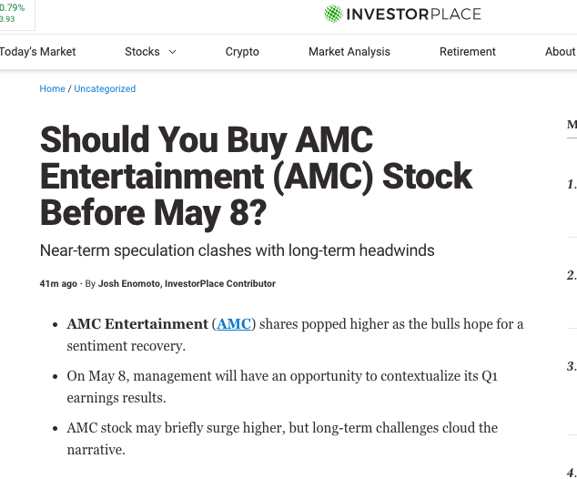 The same moron who told everyone not to buy AMD in 2015 when it was trading under $5 is telling you not to buy AMC.