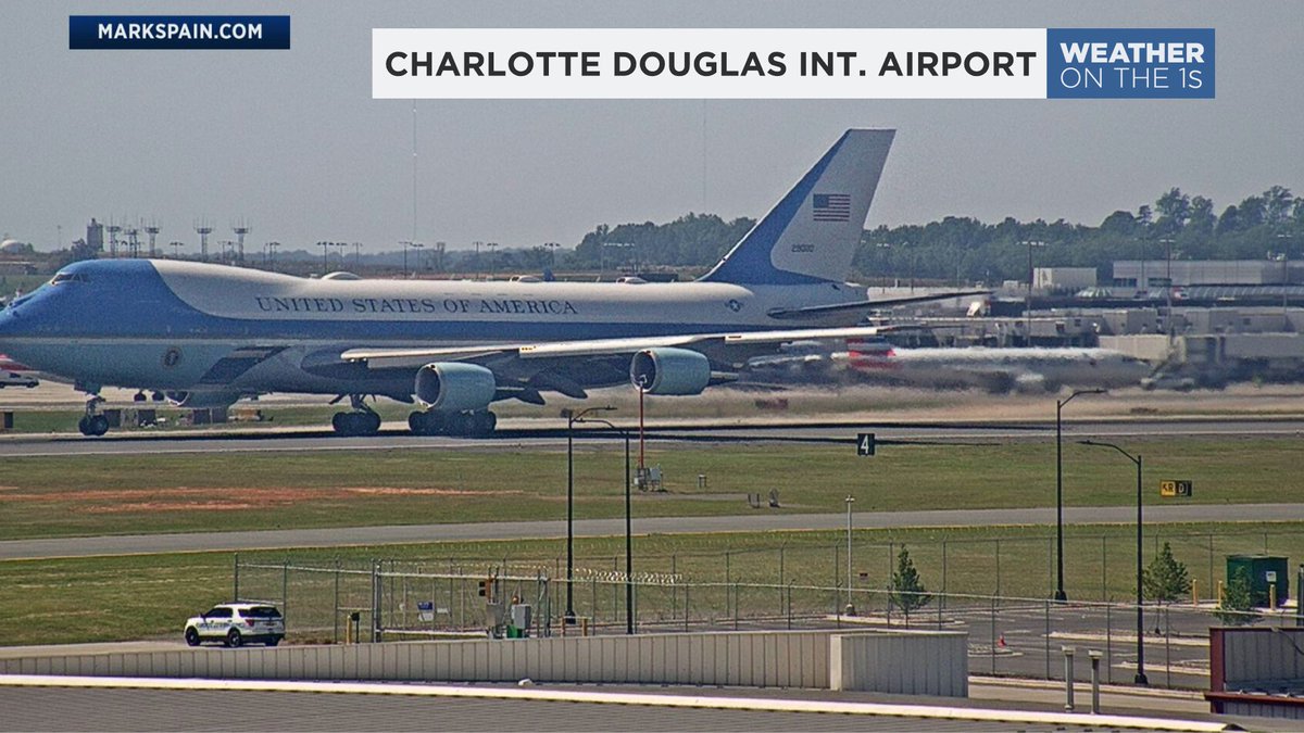 Air Force One on takeoff roll... Unfortunately, I hit the button a split second too late when I captured the image. 😞 #SpectrumNews1 #ncwx #AirForce1 #B747