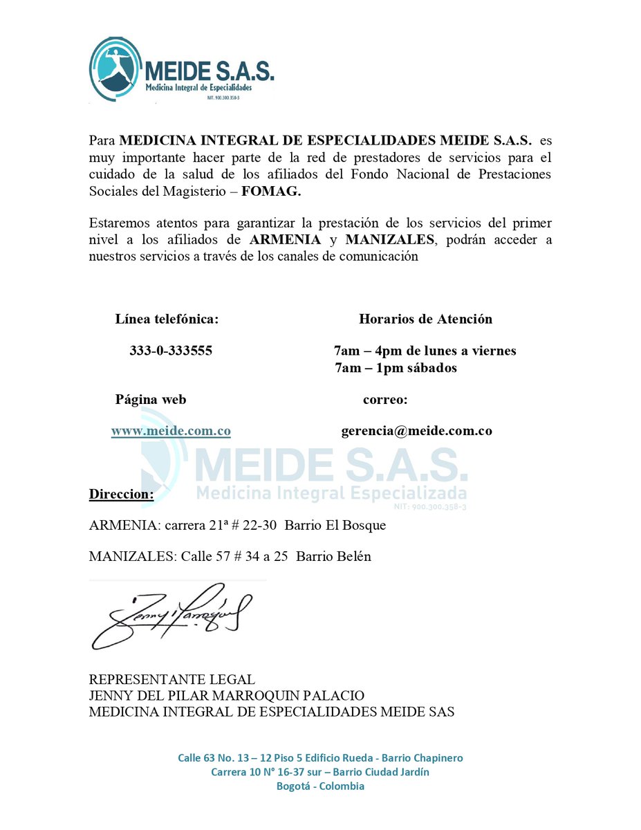 Informamos que durante el segundo día de operación del nuevo Modelo de Salud Fomag, la Red Nacional de Prestadores de Servicios para el cuidado de salud de los afiliados opera con normalidad en Armenia y Manizales. #FomagTeCuida