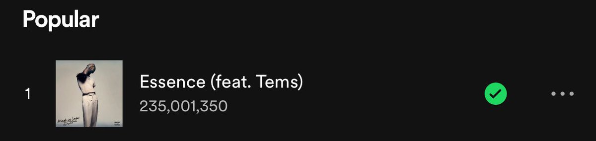 .@wizkidayo “Essence” feat. Tems surpassed 235m streams on Spotify.