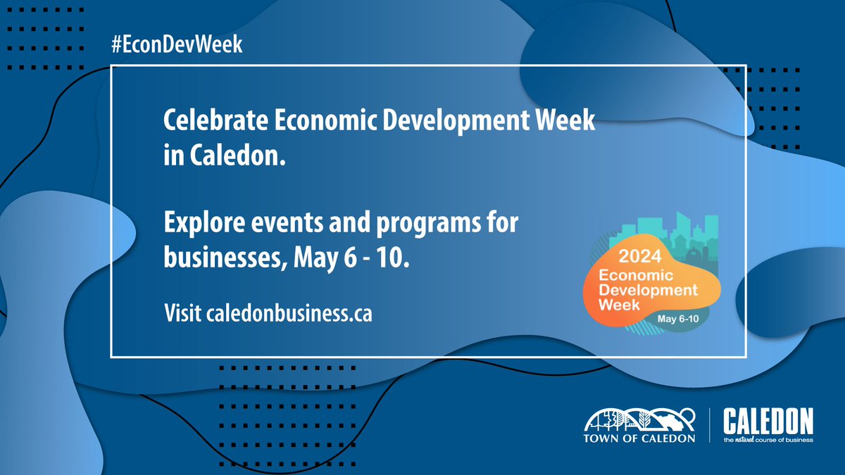 Next week (May 6 – May 10) is Economic Development Week! During Economic Development Week, we invite #Caledon businesses to attend networking events and learn about the services available to support local business growth. View the events schedule: ow.ly/e8St50RleyE