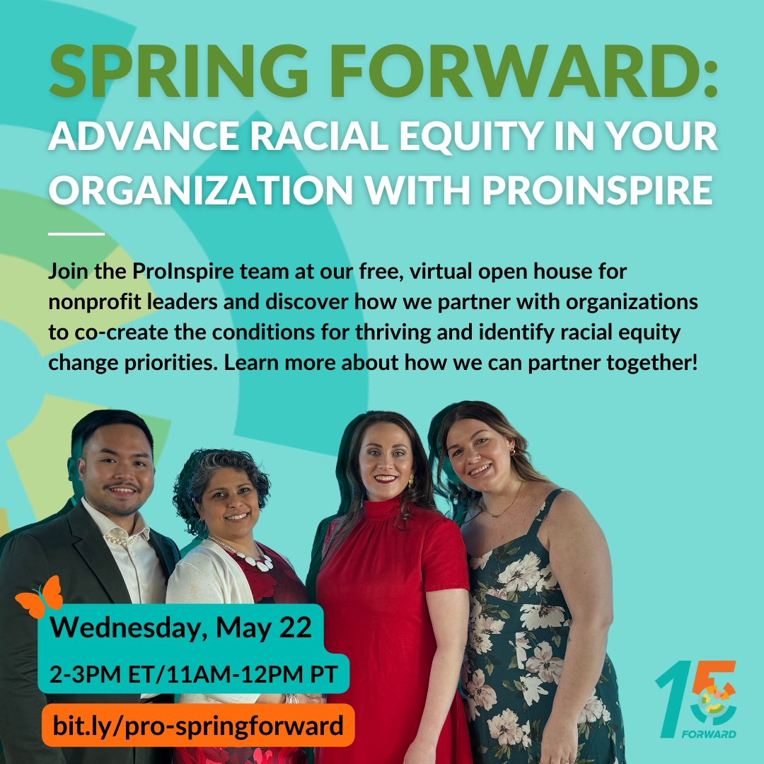 🦋 Join us for our free, virtual open house for nonprofit leaders and discover how we partner with organizations to co-create the conditions for thriving and identify racial equity change priorities on 5/22 from 2-3pm ET/11am-12pm PT. Register: bit.ly/pro-springforw… 🦋