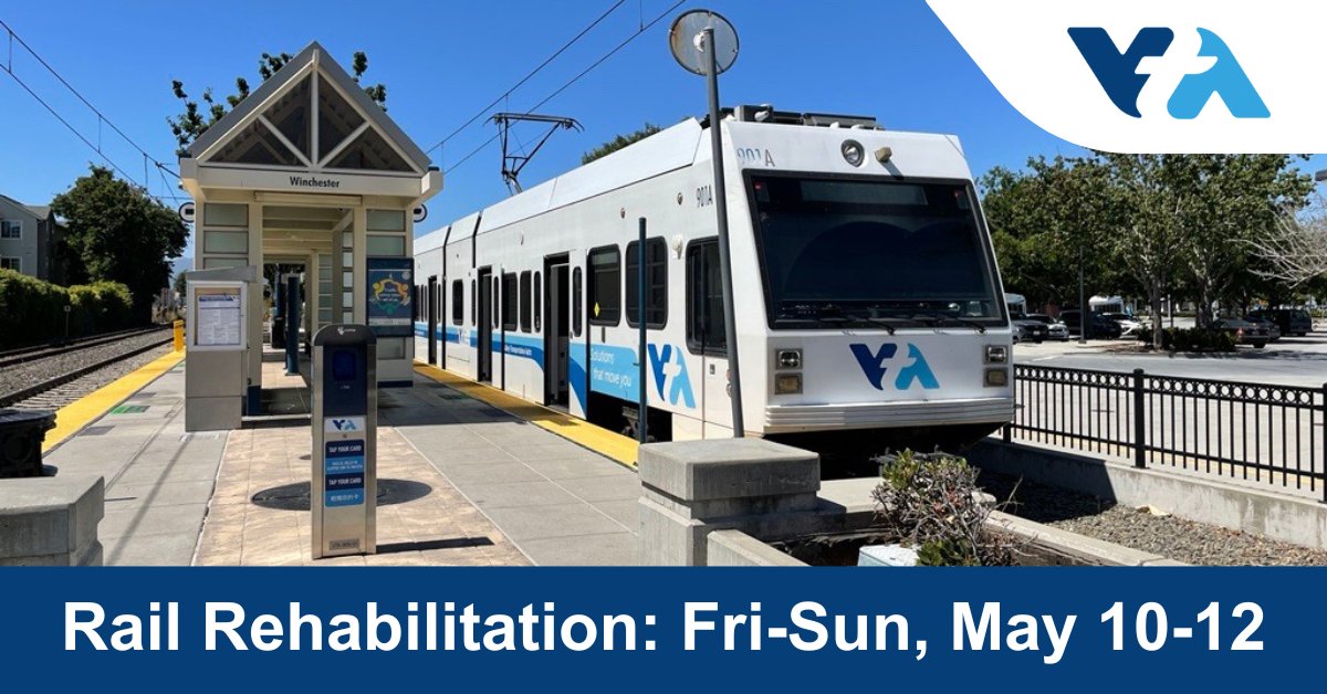 🚈 Bus bridges will be in effect during light rail work on May 10-12. 🟢Green Line Bus Bridge: Winchester ↔️ Bascom Stations ▶️ Stay informed: bit.ly/3OUhJJs