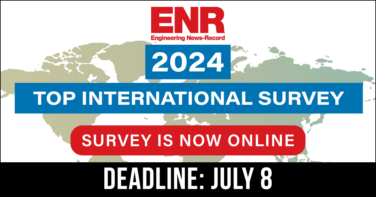 The 2024 ENR Top International Design and Construction Firms survey is now online and available for completion. Don't miss the opportunity to boost your company's reputation, credibility, and authority. Submit your #survey by July, 8th: brnw.ch/21wJpCJ